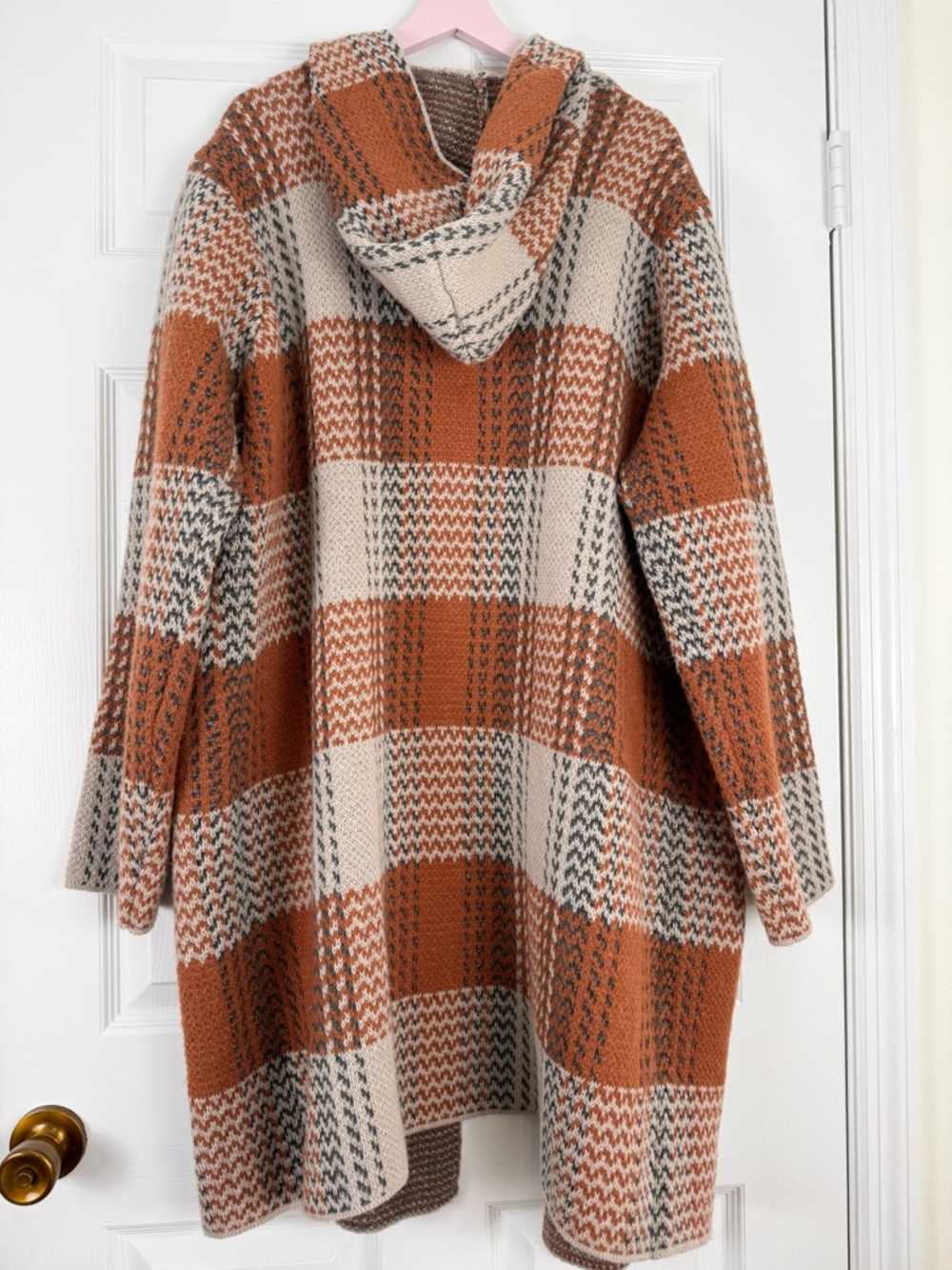 Oliver.O by Escio Anthropologie Cozy Plaid Open-Front Hooded Cardigan Sweater